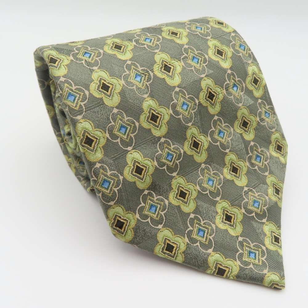 Ermenegildo Zegna Tie Silk Green Black Blue Polka Dot 3.75" Wide 57" Long Italy